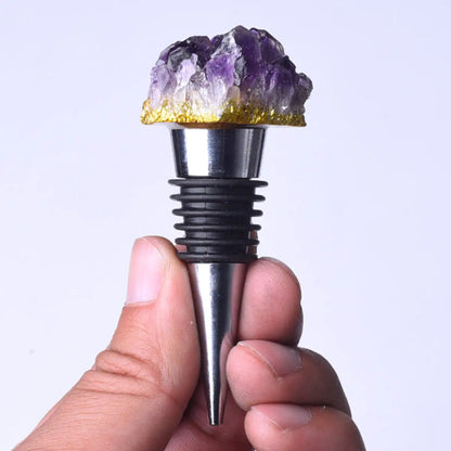 Fancy Amethyst Crystal Wine Stopper Pair