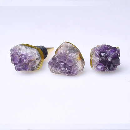 Fancy Amethyst Crystal Wine Stopper Pair