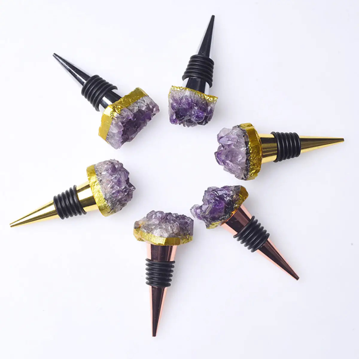 Fancy Amethyst Crystal Wine Stopper Pair