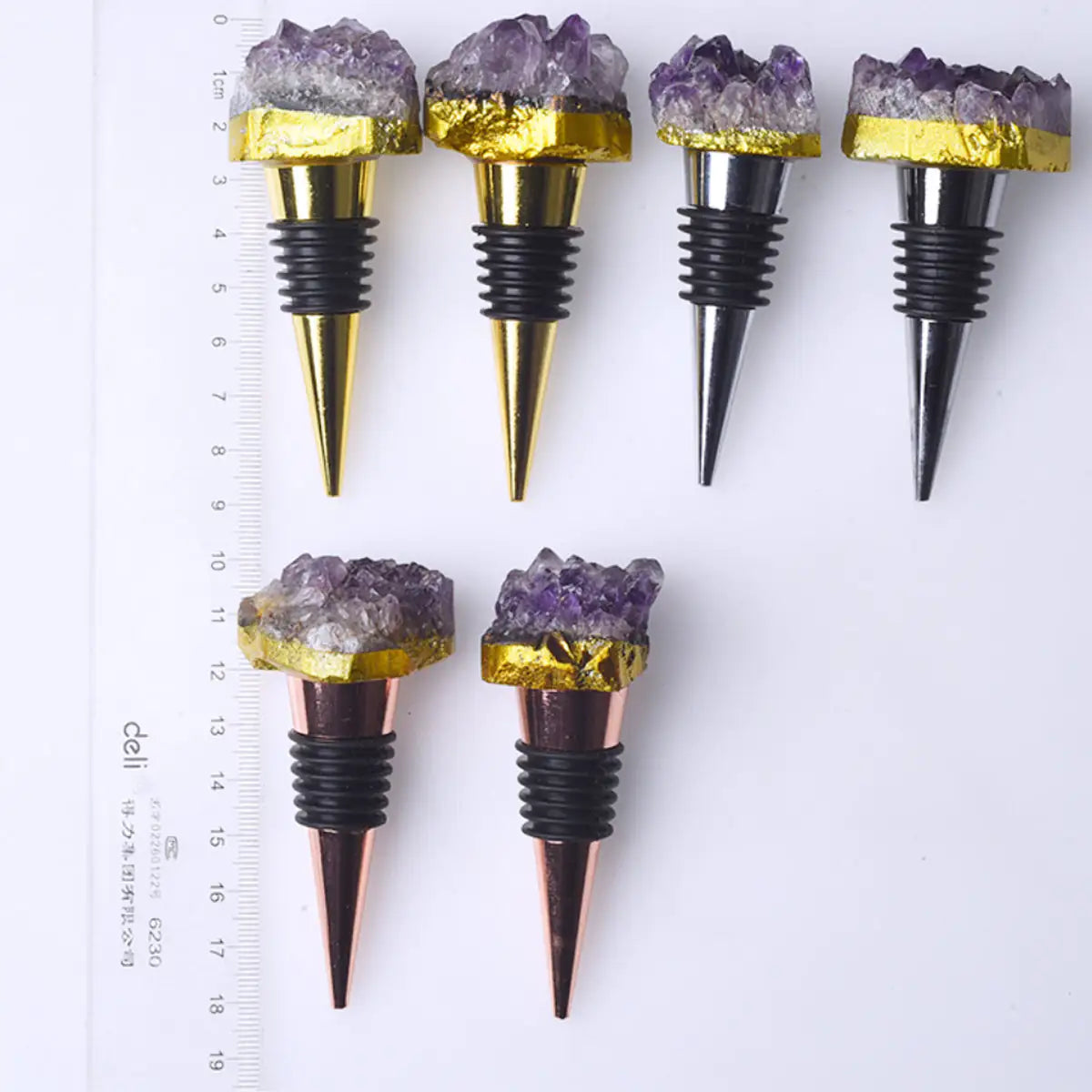 Fancy Amethyst Crystal Wine Stopper Pair