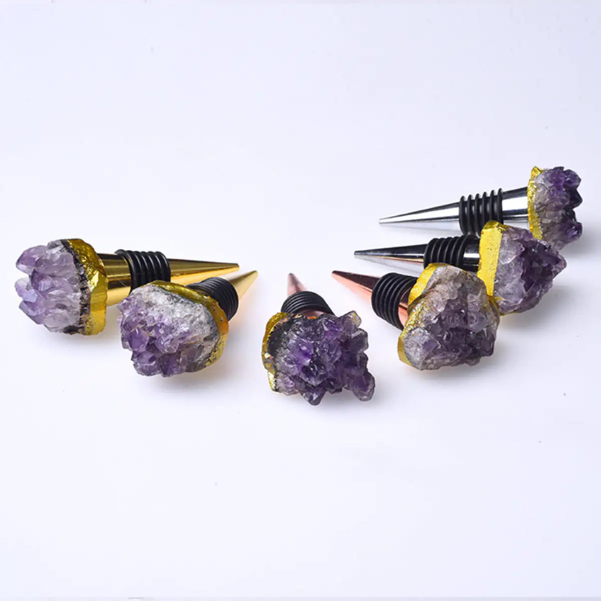 Fancy Amethyst Crystal Wine Stopper Pair