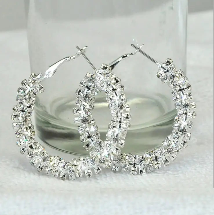 Rock Crystal Hoop Earrings In Silver Polish