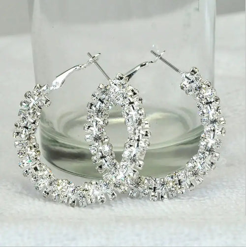 Rock Crystal Hoop Earrings In Silver Polish