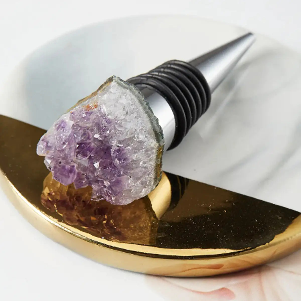 Fancy Amethyst Crystal Wine Stopper Pair