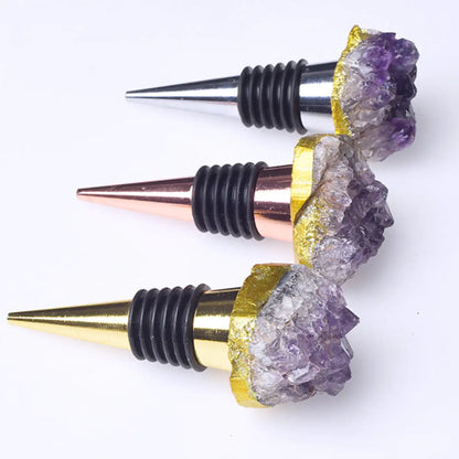 Fancy Amethyst Crystal Wine Stopper Pair