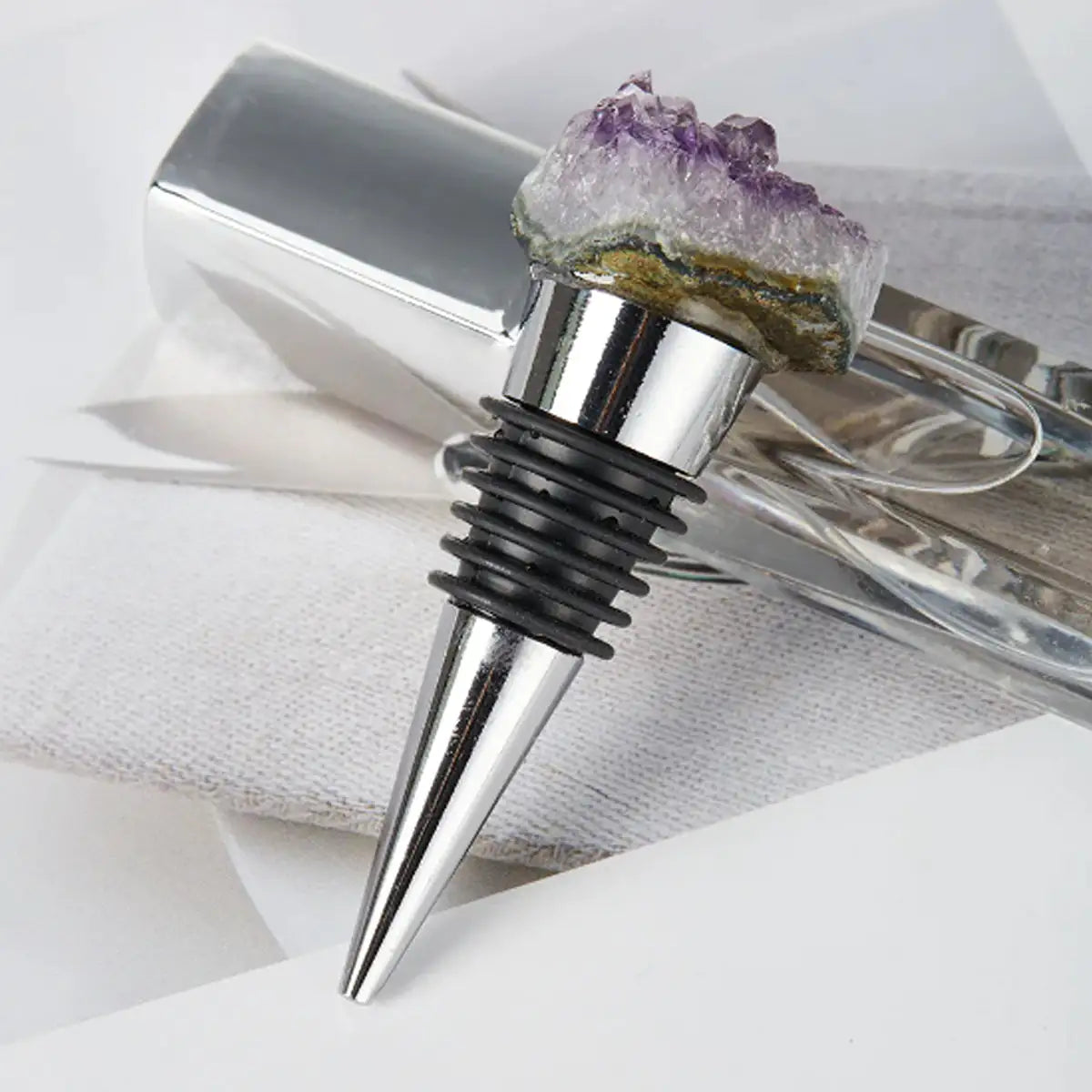 Fancy Amethyst Crystal Wine Stopper Pair