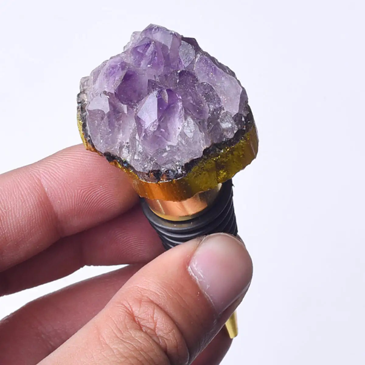 Fancy Amethyst Crystal Wine Stopper Pair